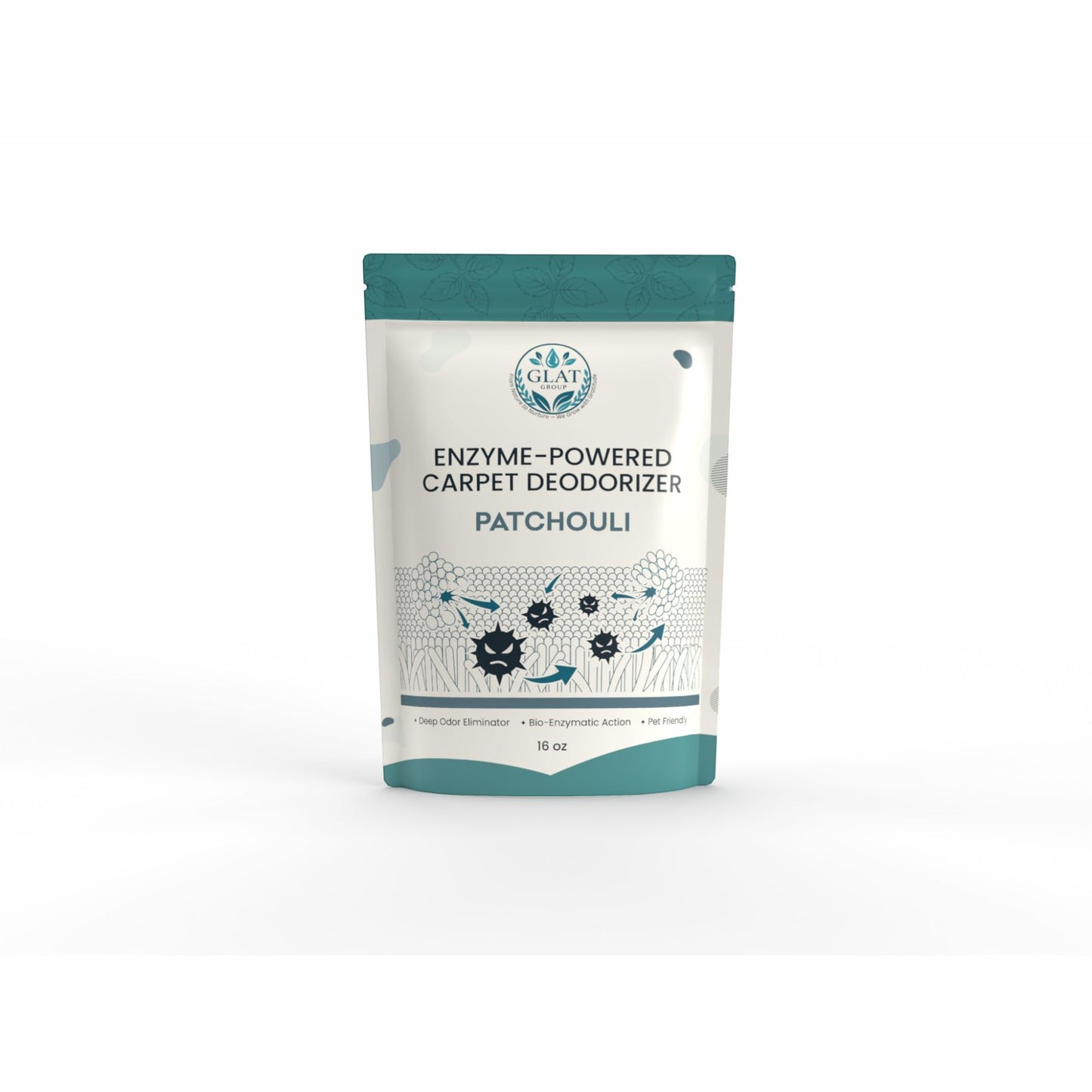 GLAT Group Enzyme-Powered Carpet Deodorizer (Powder) - Patchouli | Natural Pet Odor Eliminator | Bio-Enzymatic Formula, Premium Performance, Eco