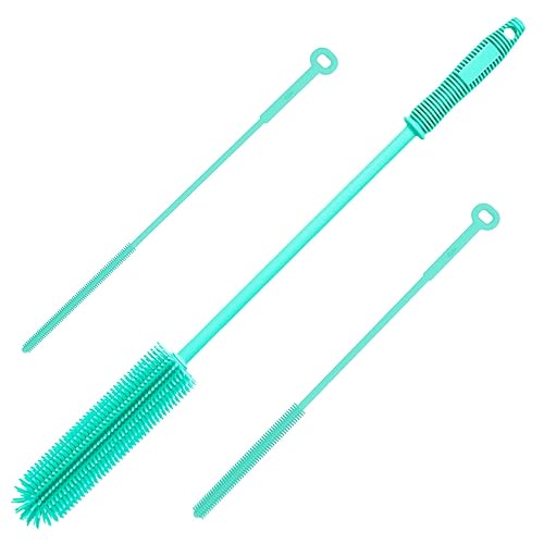 Silicone Water Bottle Brush and Straw Cleaner Set,Long Bottle Brush,Straw Cleaning Brush Silicone,Long Handle Scrub Cleaning Brush for Narrow Neck