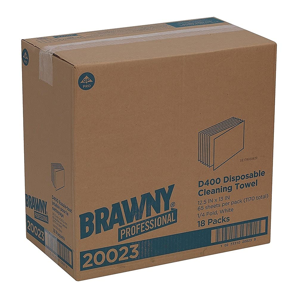Georgia-Pacific GP Brawny Professional D400 Disposable Cleaning Towel, 1/4-Fold, White, 20023
