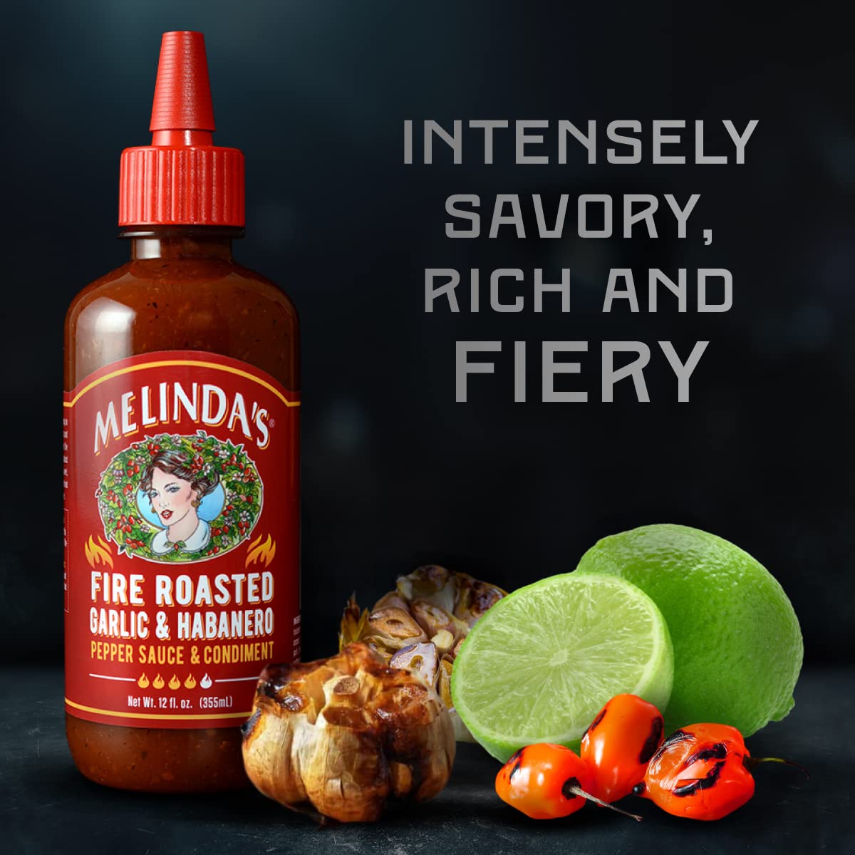 Melinda’s Fire Roasted Garlic & Habanero Hot Sauce - Made with Slow Roasted Garlic, Fresh Peppers, Lime Juice - Rich & Smoky Habanero Hot Sauce 12oz