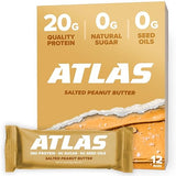 Atlas Real Food Protein Bar - 20g Protein, 11g Fiber, 1g Sugar, No Seed Oils, No Artificial Sweeteners (Salted Peanut Butter, 12 Count)