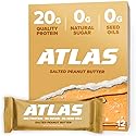 Atlas Real Food Protein Bar - 20g Protein, 11g Fiber, 1g Sugar, No Seed Oils, No Artificial Sweeteners (Salted Peanut Butter, 12 Count)