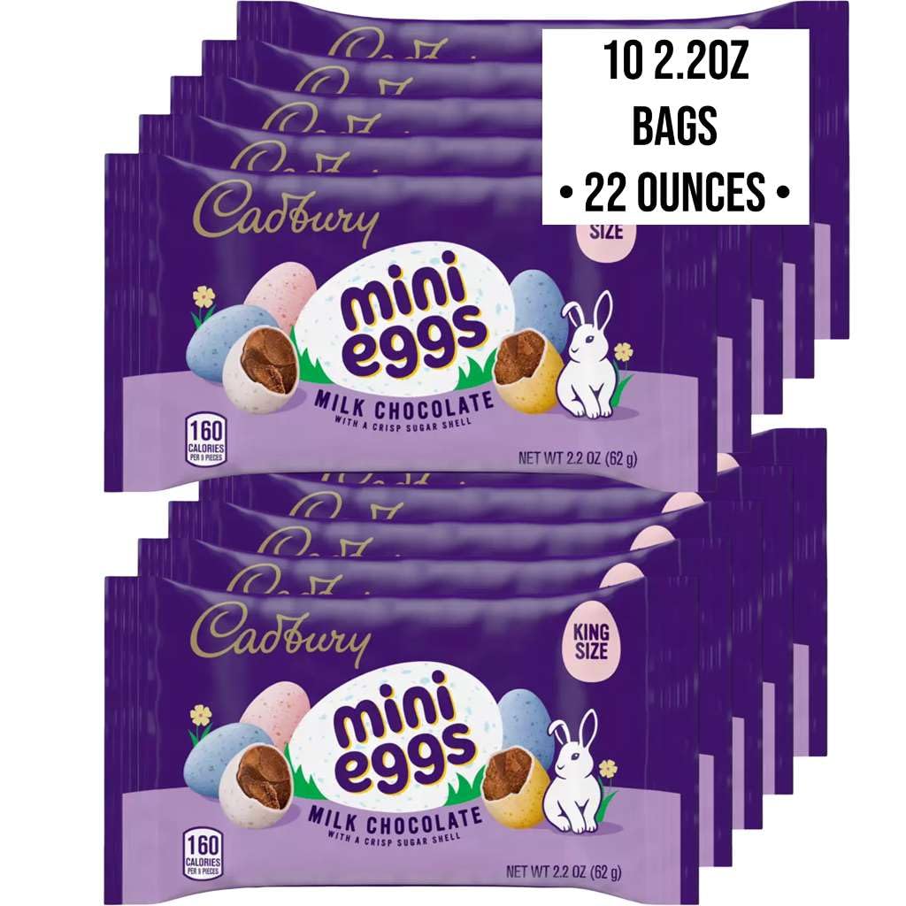 CADBURY MINI EGGS Milk Chocolate with Crisp Sugar Shell Easter Candy, 1.5 Pounds, 10 Bags