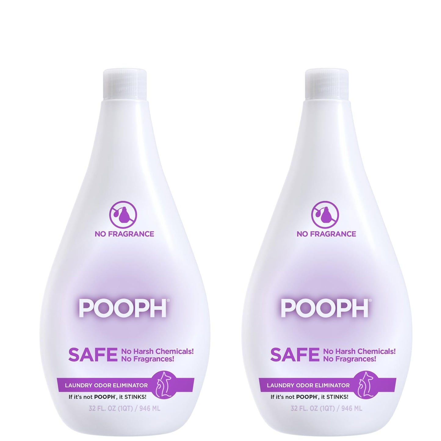 POOPH Laundry Odor Eliminator 2-Pack (2 x 32 oz, 32 Loads Total) - Pet Urine & Stink Remover for Clothes, Activewear, Towels & Bedding - Unscented