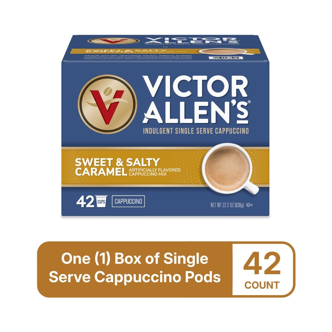 Victor Allen's Coffee Sweet and Salty Caramel Flavored Cappuccino Mix, 42 Count, Single Serve K-Cup Pods for Keurig K-Cup Brewers Brewers (Packaging