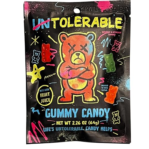UNTOLERABLE Gummy Bears 12 Flavor Candy Made with Fruit Juice Sweet Fruit Snacks Fun Party Snacks for Kids and Adults,2.3 Oz Bags (Pack of 6)