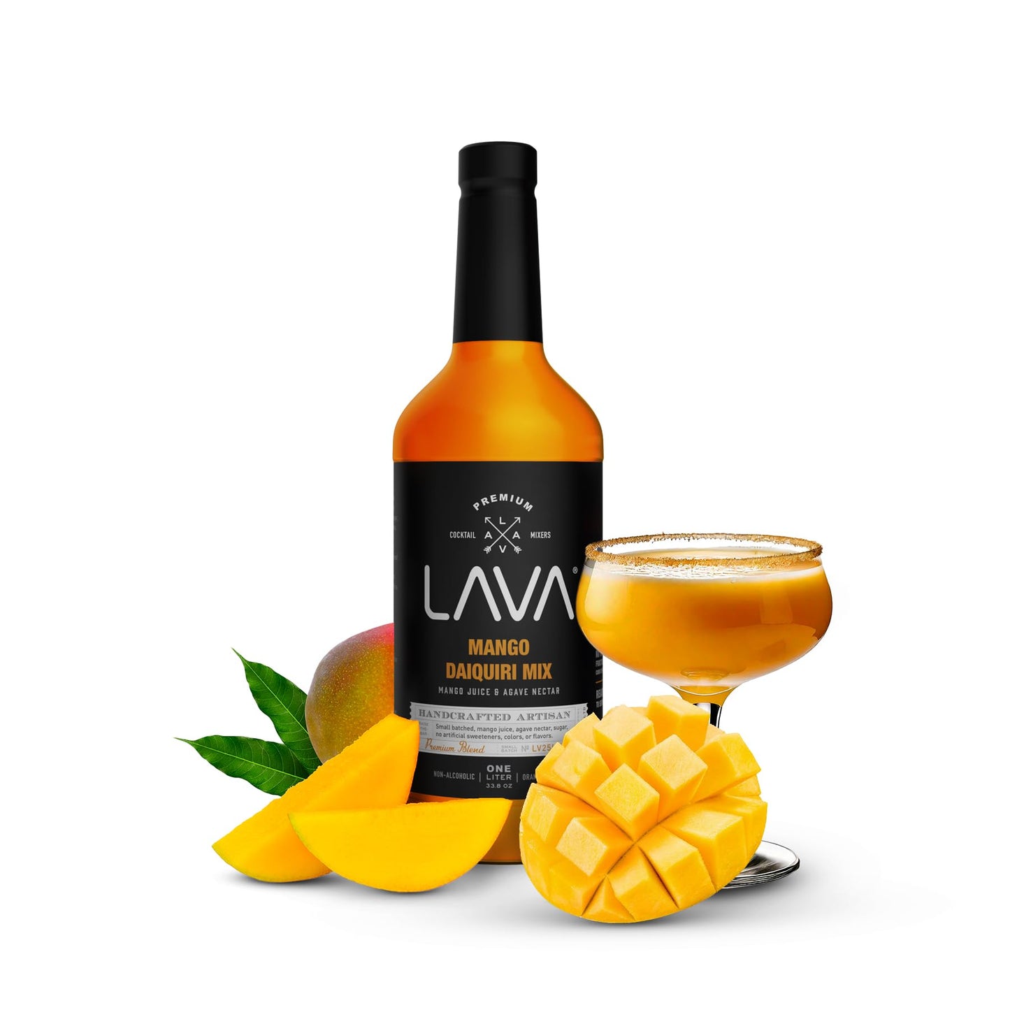 LAVA Premium Mango Daiquiri Mixer Made with Real Mango Juice, Cane Sugar, Agave Nectar. No Artificial Sweeteners, Flavors, or Colors. Gluten Free
