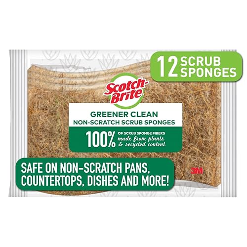 Scotch-Brite Greener Clean Non-Scratch Scrub Sponges, For Washing Dishes and Cleaning Kitchen, 12 Scrub Sponges