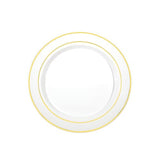 Party Essentials Divine Plastic Dinnerware Disposable Plates for Party, Real China Look, White Gold Rim, 9" 24-Count
