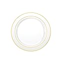 Party Essentials Divine Plastic Dinnerware Disposable Plates for Party, Real China Look, White Gold Rim, 9" 24-Count