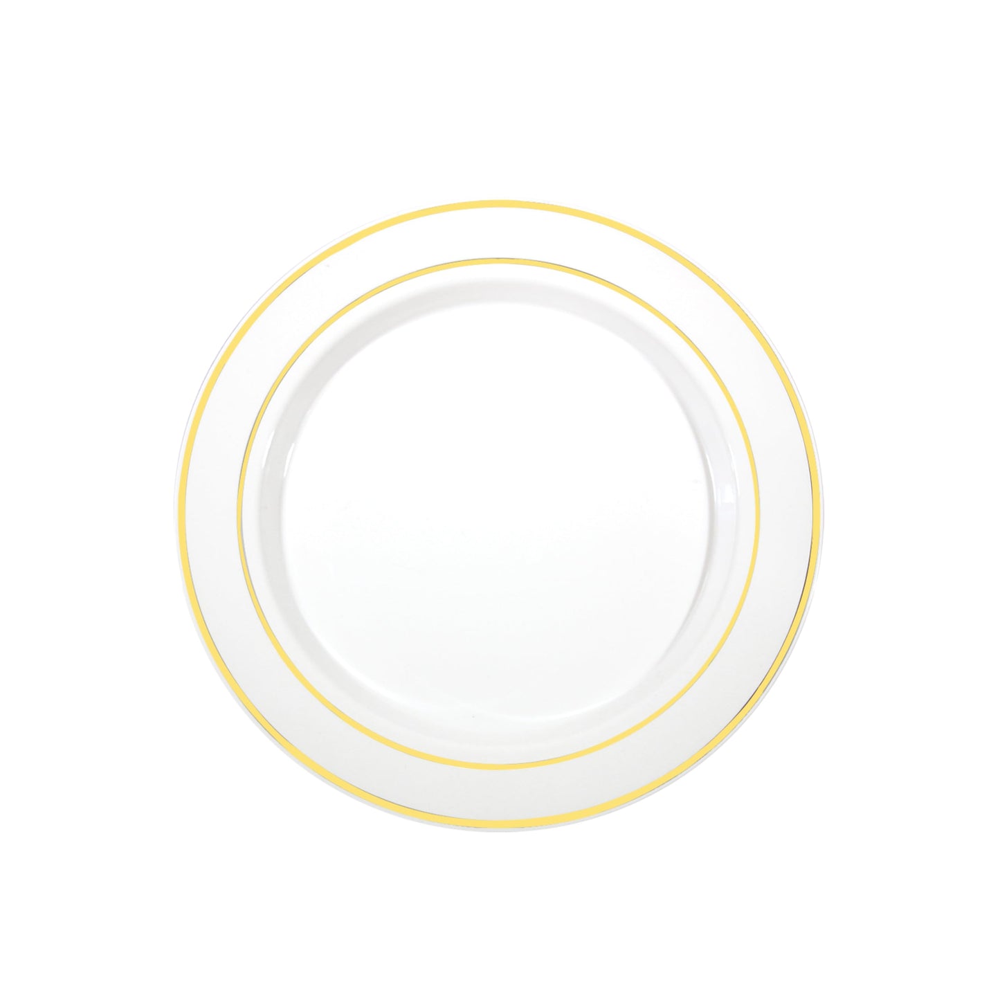 Party Essentials Divine Plastic Dinnerware Disposable Plates for Party, Real China Look, White Gold Rim, 9" 24-Count