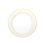 Party Essentials Divine Plastic Dinnerware Disposable Plates for Party, Real China Look, White Gold Rim, 9" 24-Count
