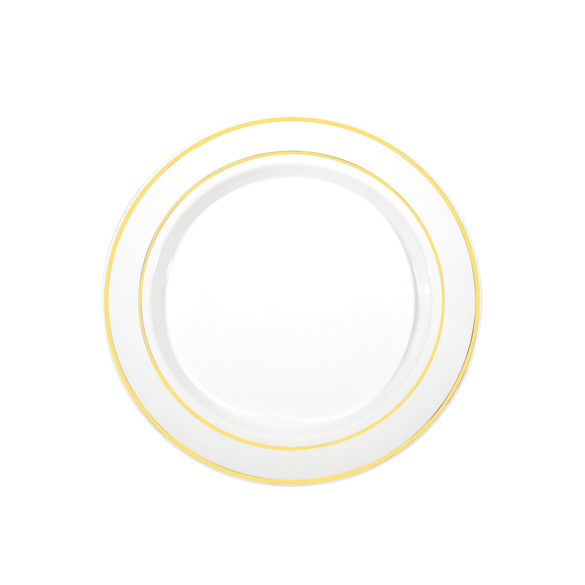 Party Essentials Divine Plastic Dinnerware Disposable Plates for Party, Real China Look, White Gold Rim, 9" 24-Count