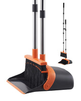 VEVOR Broom and Dustpan Set, Heavy Duty Dustpan and Broom Combo with Self-Cleaning Teeth, Metal Upright Standing Dust Pan with Long Handle, Ideal