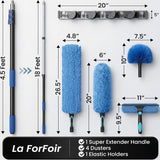 25ft High Ceiling Duster Kits with 5-18ft Heavy Duty Extension Pole - Fan Blade Cleaner, Cobweb Remover & Blue Window Squeegee Kit, Washable Dust
