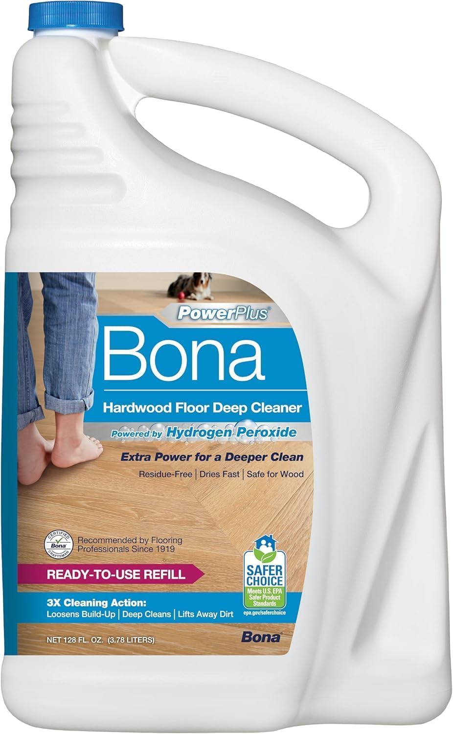 Bona PowerPlus Hardwood Floor Deep Cleaner Refill - 128 fl oz - Refill for Bona Spray Mops and Spray Bottles - Residue-Free Floor Cleaning Solution
