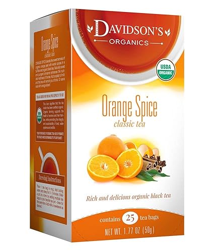 Davidson's Organics, Orange Spice, 25-count Tea Bags, Pack of 6