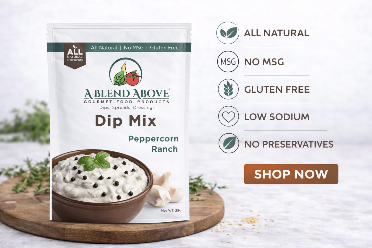 A Blend Above Peppercorn Ranch Dip Mix, 1oz, (3 Pack), Gluten-Free, No MSG, All Natural, No Preservatives, Vegetable Dip, Keto Friendly, Low Carb