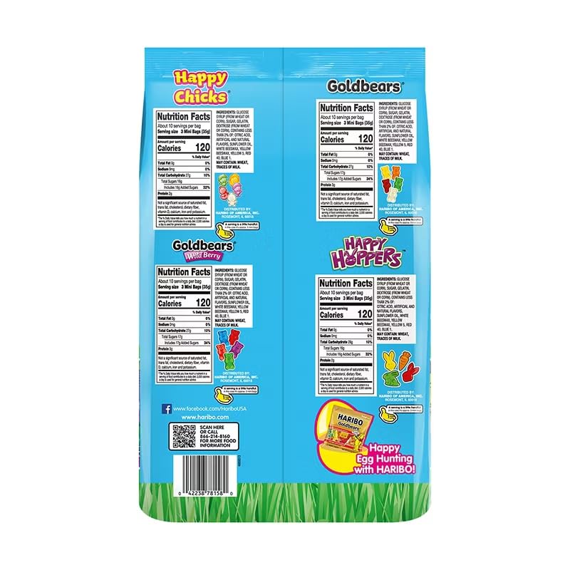 HARIBO Spring Mix Gummy Candy, 125 Bags (50 oz Total) - Goldbears, Happy Hoppers & Happy Chicks Assorted Gummies