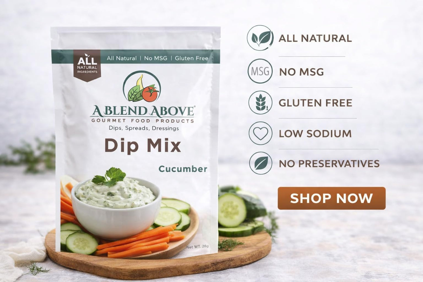 A Blend Above Cucumber Dip Mix, 1 oz, (3 Pack), Gluten-Free, No MSG, All Natural, No Preservatives, Vegetable Dip, Keto Friendly, Low Carb, Easy