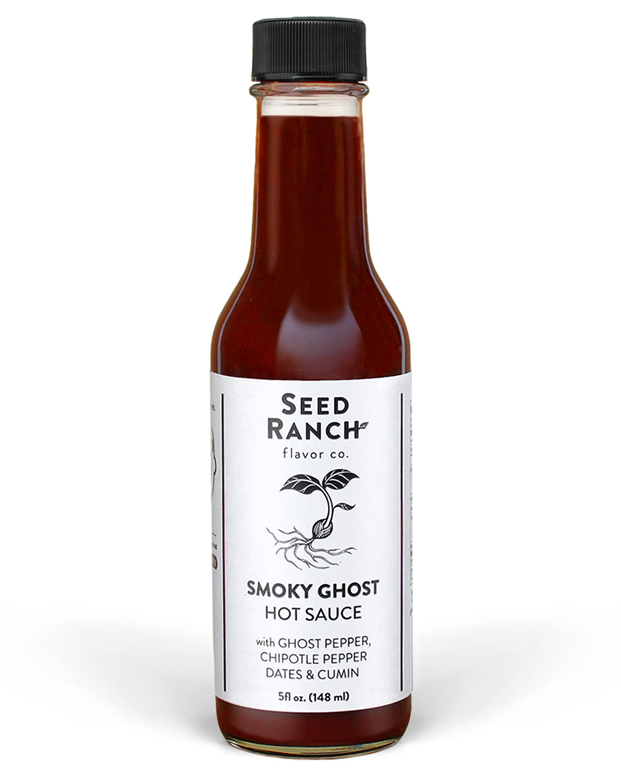 Seed Ranch Smoky Ghost Hot Sauce, 5 Oz. - Hot Spice - Ghost Pepper, Organic Gourmet Hot Sauce with Chipotle & Sweet & Spicy Dates - Vegan, Non-GMO