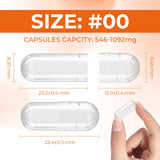 Angtai JN Gelatin Capsules Size 00 Empty Pill Gel Caps Pure Bovine Clear (500 Count) Gluten Free, Non-GMO, Halal Certified Filling Kit with 2 Spoons