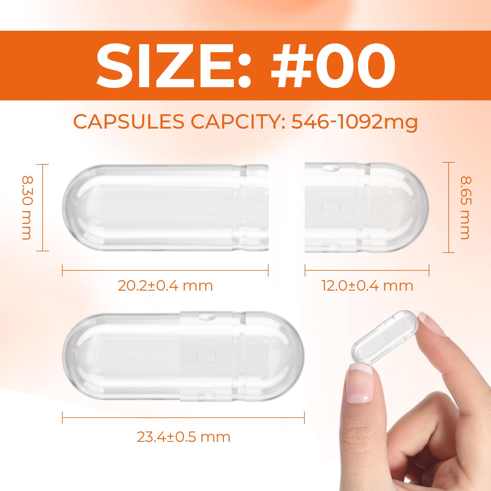 Angtai JN Gelatin Capsules Size 00 Empty Pill Gel Caps Pure Bovine Clear (500 Count) Gluten Free, Non-GMO, Halal Certified Filling Kit with 2 Spoons