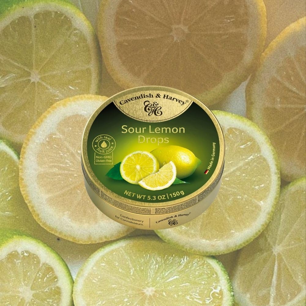 Cavendish & Harvey | Sour Lemon Hard Candy Drops | 5.3 Ounce Tin - 12 Pack