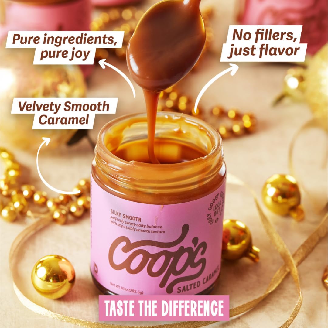 Coop's Salted Caramel Sauce: Rich and Buttery, Gourmet, All Natural, Handcrafted, Gluten Free, Non-GMO, Award Winning, Ice Cream Toppings, Desserts, 10 Ounce