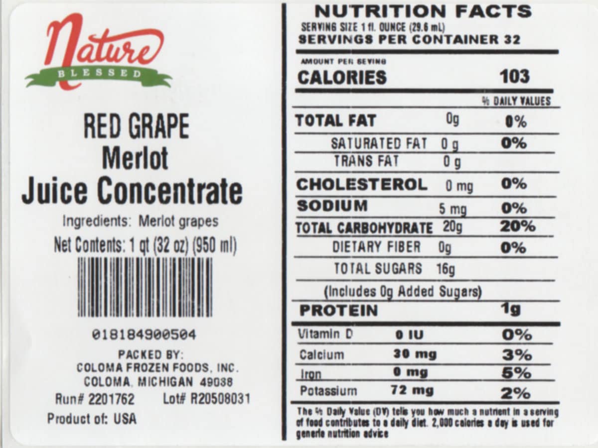 Nature Blessed 100% Pure Merlot Red Grape Fruit Juice Concentrate - 2 Quarts (2/32 fl oz bottles), Perfect for Home Vintners, Brewers, Hard Cider