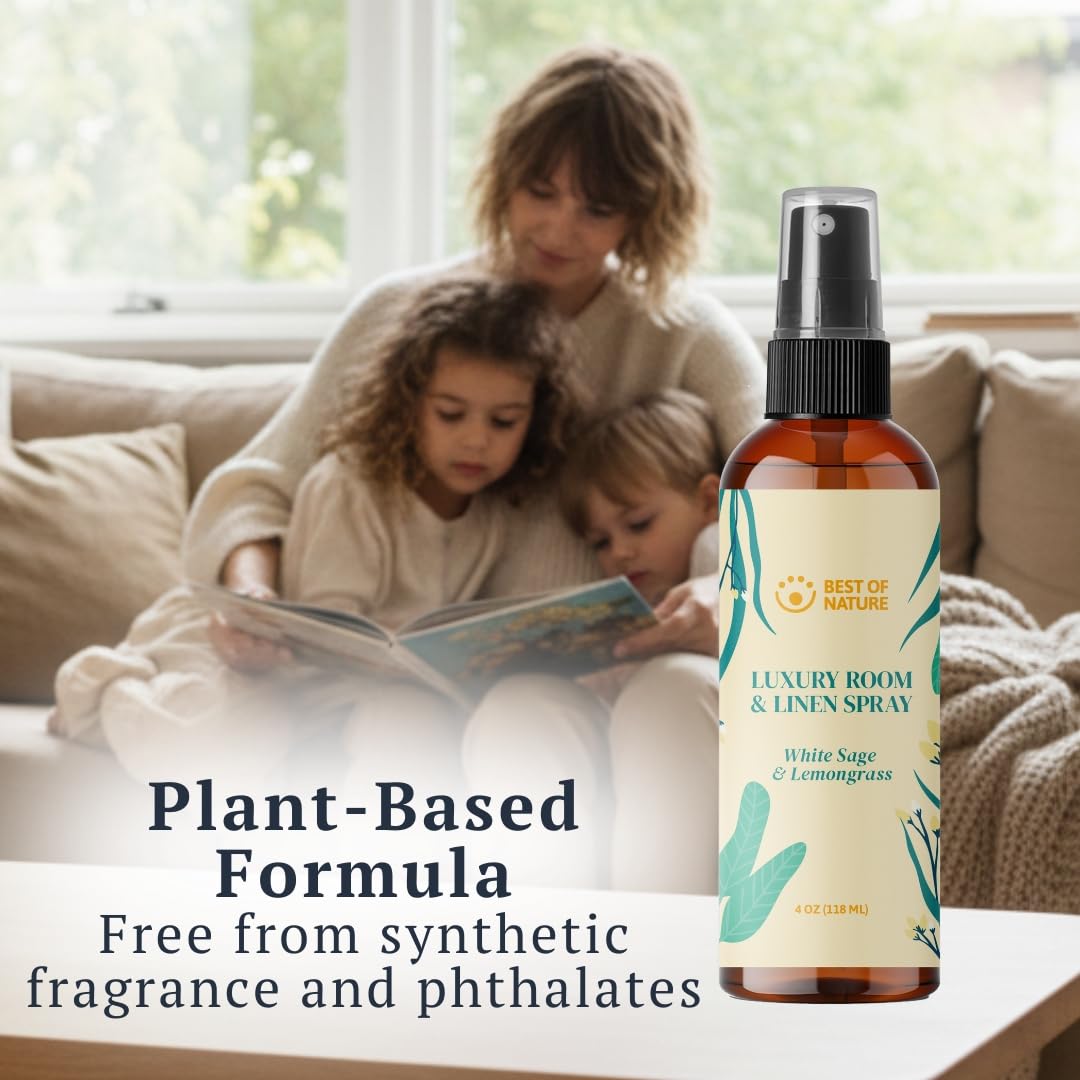 Best of Nature White Sage & Lemongrass Luxury Room & Linen Spray: 100% Natural Clearing Sage Spray for Freshening Rooms, Cleansing Energy