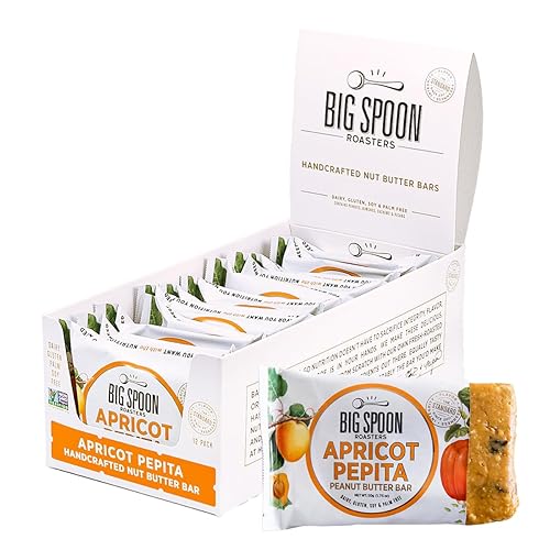 Big Spoon Roasters Apricot Pepita Nut Butter Bars - Low Carb, High Protein Bars w/Pea Protein - Vegan Snacks w/Peanut & Almond Butter - Gluten-free