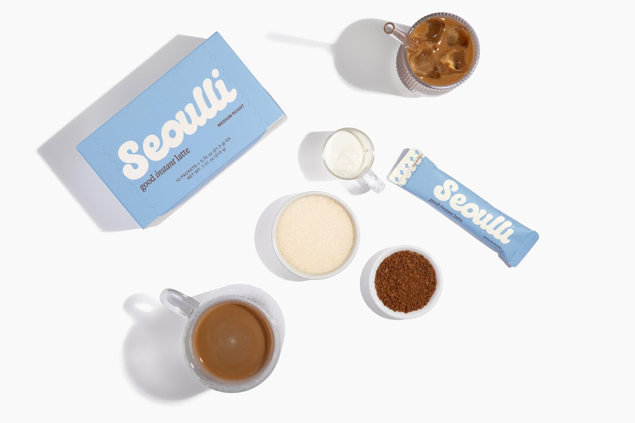 Seoulli Korean Instant Latte - Premium 3-in-1 Coffee Sticks with Arabica Beans, Real Milk-Based Creamer & Organic Brown Sugar - Smooth Medium Roast