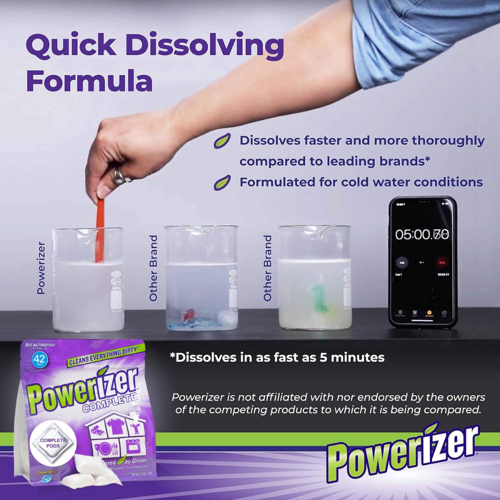Powerizer Complete Multipurpose Cleaning Pods - Plant and Mineral Based Concentrated Laundry & Dishwasher Detergent | 42 Count | All-in-One Cleaning