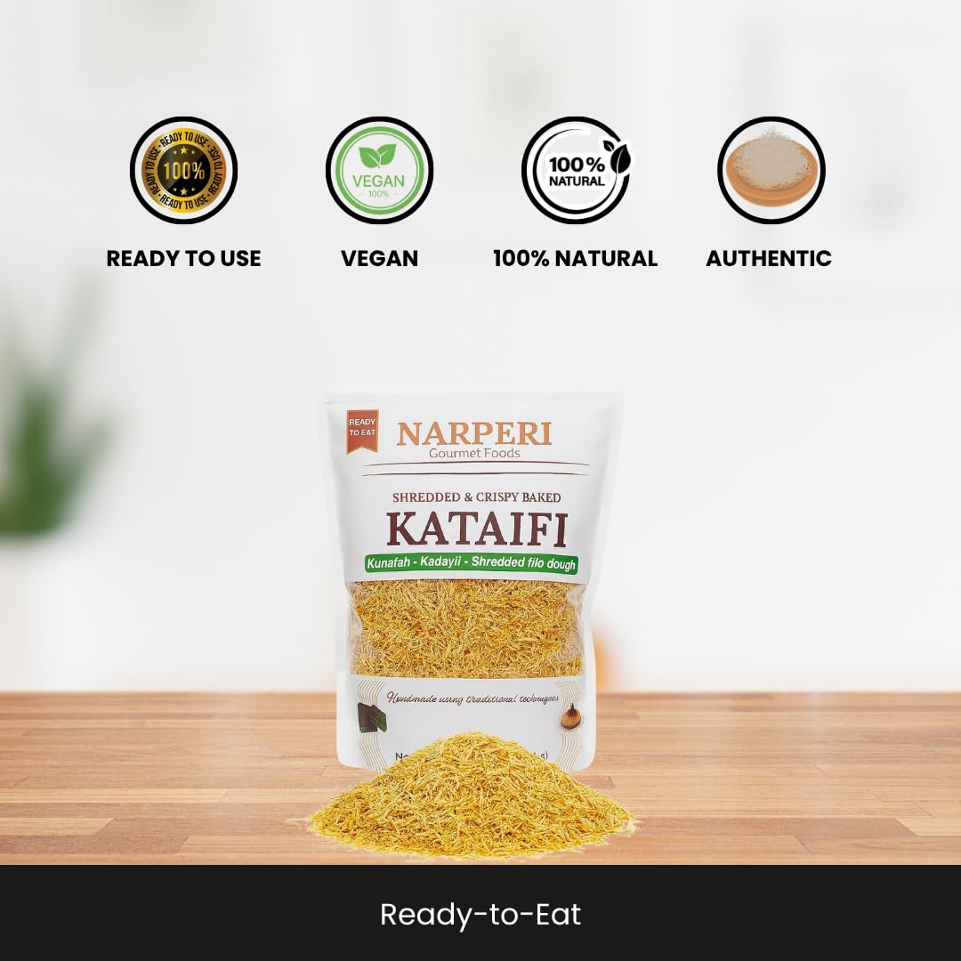 Narperi Gourmet Kataifi Shredded Filo Dough, 1 lb Crispy Kataifi Pastry, Vegan Ready-to-Eat, Traditional Middle Eastern & Turkish Dessert, Perfect