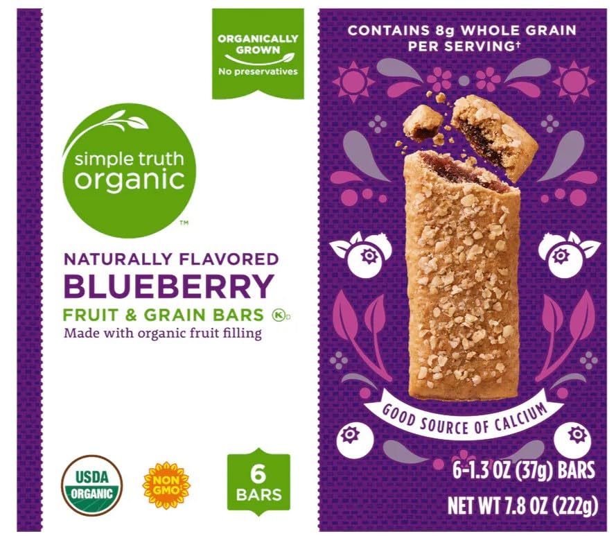 Simple Truth Organic® Blueberry Fruit & Grain Bars, USDA Organic, Non-GMO, 8g Whole Grain, 6 Bars (2 Pack)