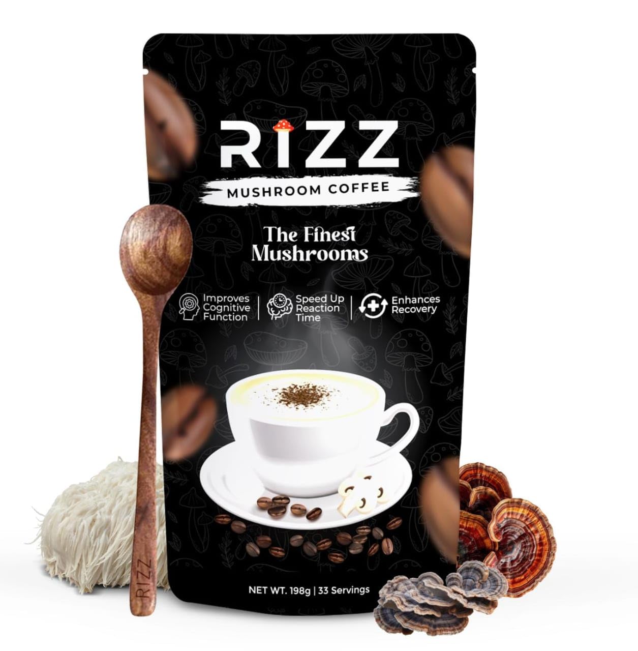Rizz Mushroom Coffee, 6 Adaptogenic Mushrooms and MCT Oil, Instant Coffee for Better Energy