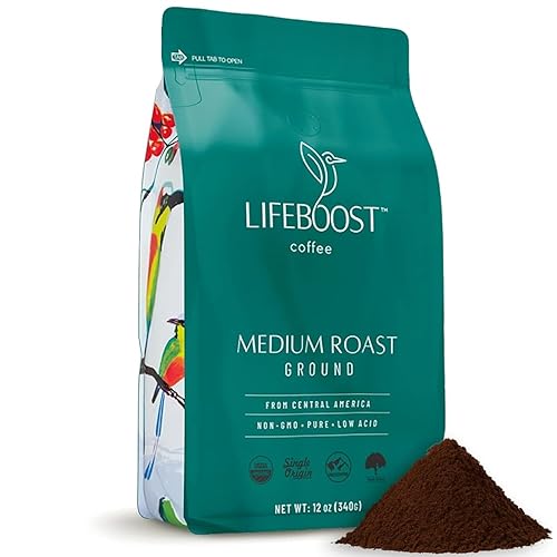 Lifeboost Coffee Ground Medium Roast Coffee - Low Acid Single Origin USDA Organic Coffee - Non-GMO Ground Coffee Third Party Tested For Mycotoxins