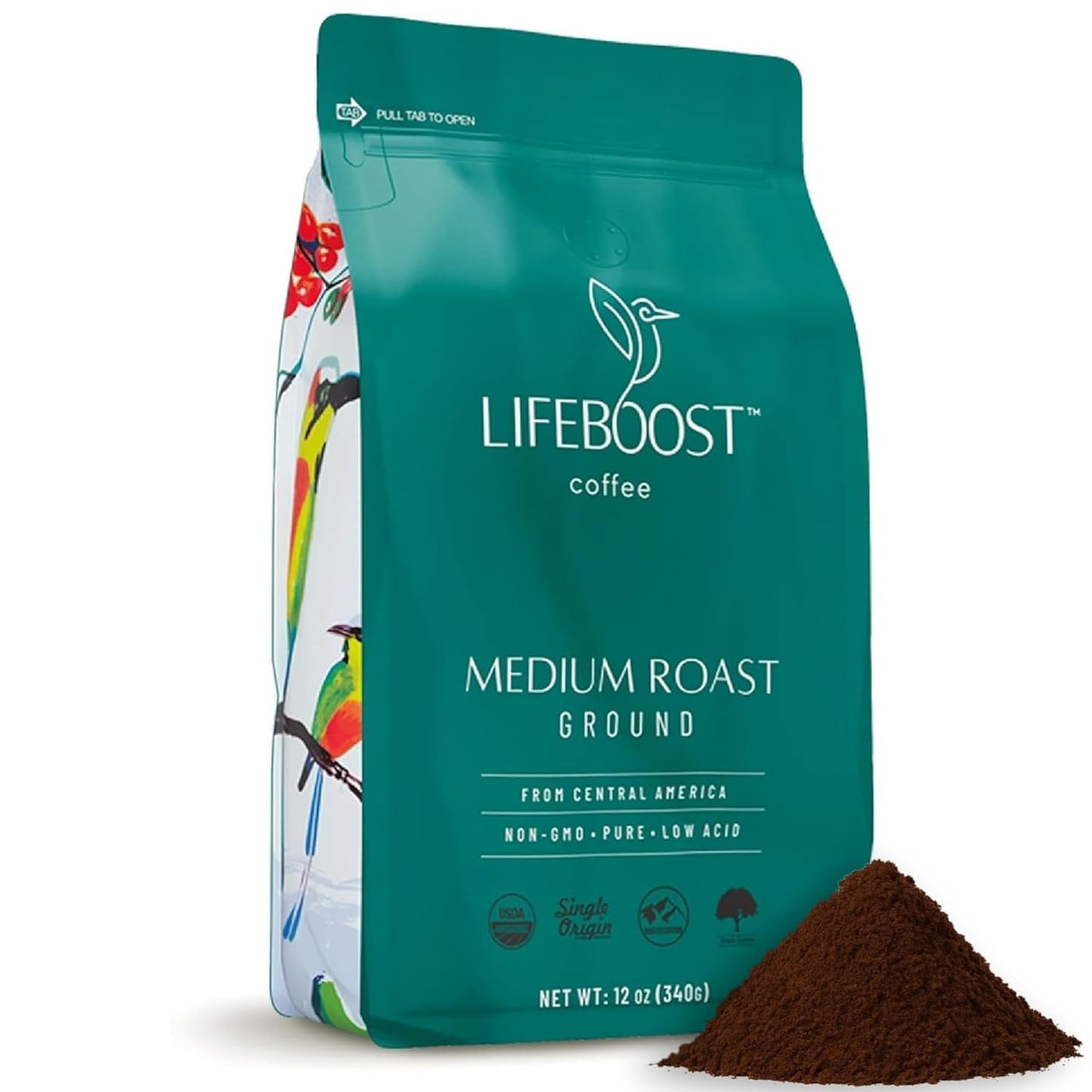 Lifeboost Coffee Ground Medium Roast Coffee - Low Acid Single Origin USDA Organic Coffee - Non-GMO Ground Coffee Third Party Tested For Mycotoxins