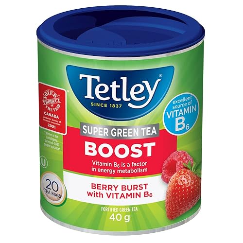 Tetley Super Green Tea Boost: Berry Burst with Vitamin B6-20 Tea Bags, 40 Grams, Contains Caffeine