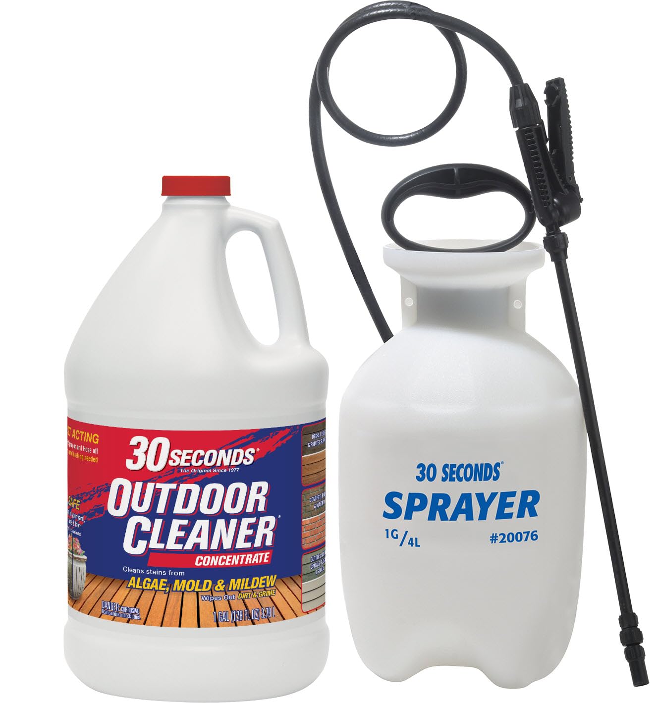 30 SECONDS Outdoor Mold & Mildew Stain Remover | Concentrate | 128 fl. oz. & Outdoor Cleaner 1 Gallon Pump Sprayer Bundle