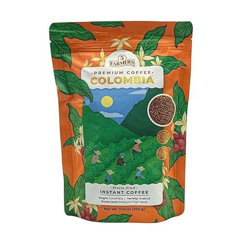 5 Farmers Premium Colombia Instant Coffee, Freeze Dried, 100% Colombian Arabica Beans, Medium-High Roast, 7.05 oz (200g) (PACK OF 1)