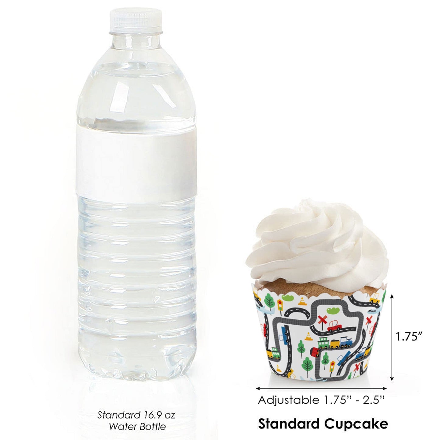Big Dot of Happiness Cars, Trains, and Airplanes - Transportation Birthday Party Decorations - Party Cupcake Wrappers - Set of 12