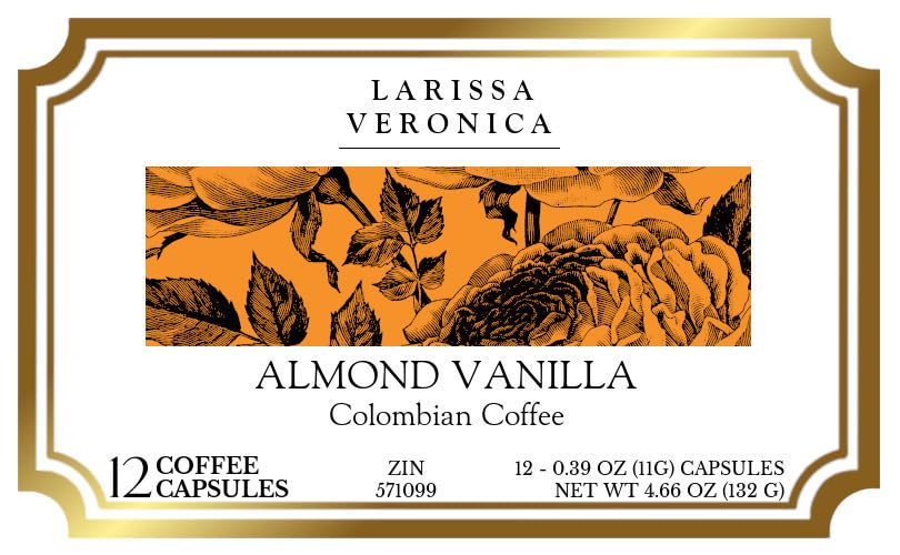 Almond Vanilla Colombian Coffee (Single Serve K-Cup Pods) (Gourmet, Naturally Flavored, Whole Coffee Beans) (12 pods, ZIN: 571099)