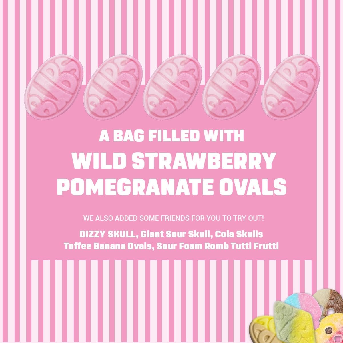 BUBS Strawberry Pomegranate Ovals Swedish Candy, (1.2 Pounds) - Chewy Foam Gummies, Gelatin-Free, Imported from Sweden (1.2 LB, Strawberry