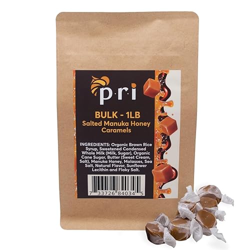 P.R.I Manuka Honey Salted Caramels - 1 lb Bulk Bag - Soft Chewy Caramels Made with New Zealand Manuka Honey & Sea Salt - Clean?Label, No Corn Syrup