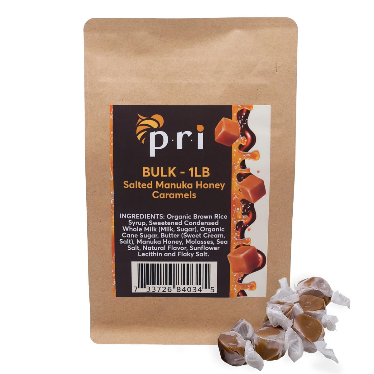P.R.I Manuka Honey Salted Caramels - 1 lb Bulk Bag - Soft Chewy Caramels Made with New Zealand Manuka Honey & Sea Salt - Clean?Label, No Corn Syrup