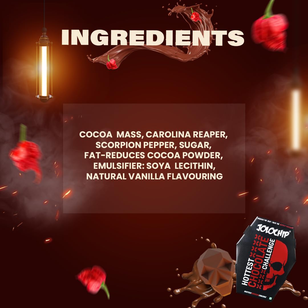 JOLOCHIP Hottest-Chocolate-Challenge | Extreme Spicy Chocolate Bar | 2.2 Million Scoville Heat Units | 10gm