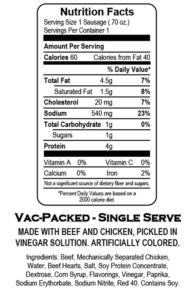 Herb’s Pickled Hot Sausages 0.7oz Individually Wrapped - 24-ct Pickled Hot Sausages Per Cup