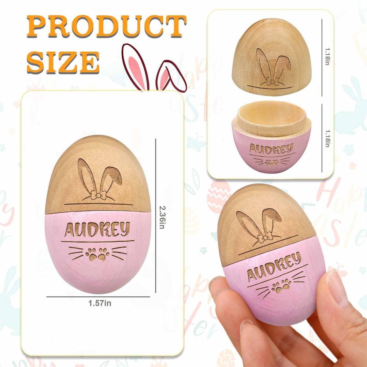 Personalized Wooden Easter Egg 2026 Engraved with Name, Custom Easter Eggs for Kids & Toddlers, Unique Easter Basket Decoration Gifts